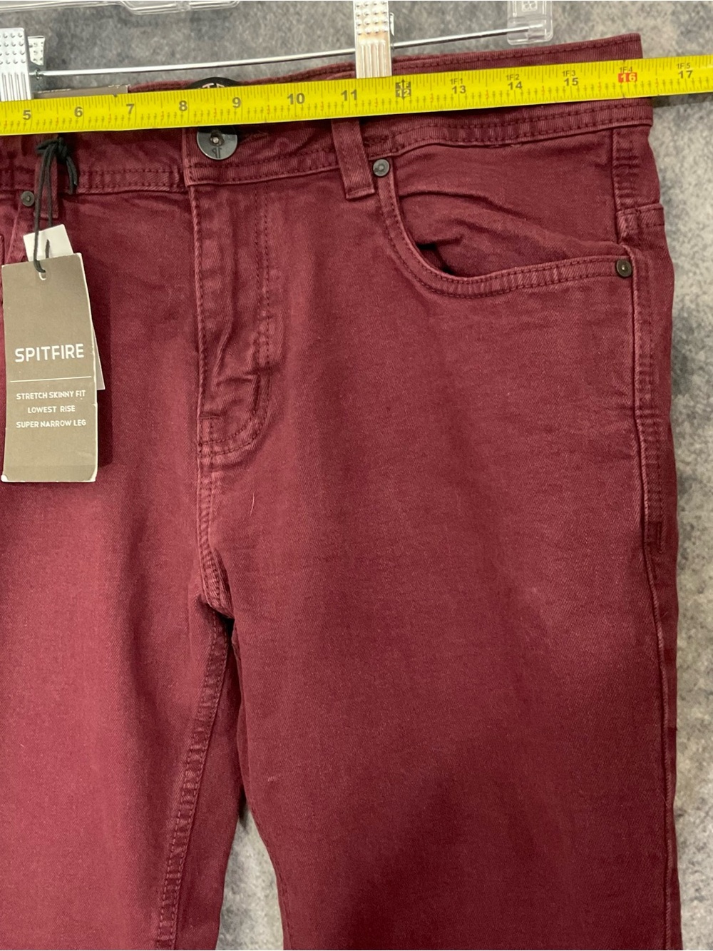 32W NWT NEW Spitfire Men's Skate Skinny Flexible Stretch Jeans in Burgundy Wine